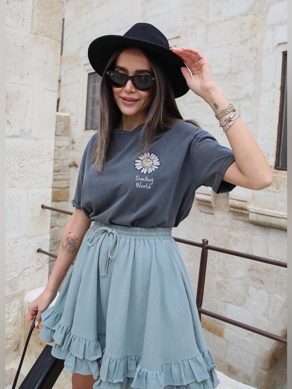 NWOT H&M Teal Ruffle A-Line Skirt